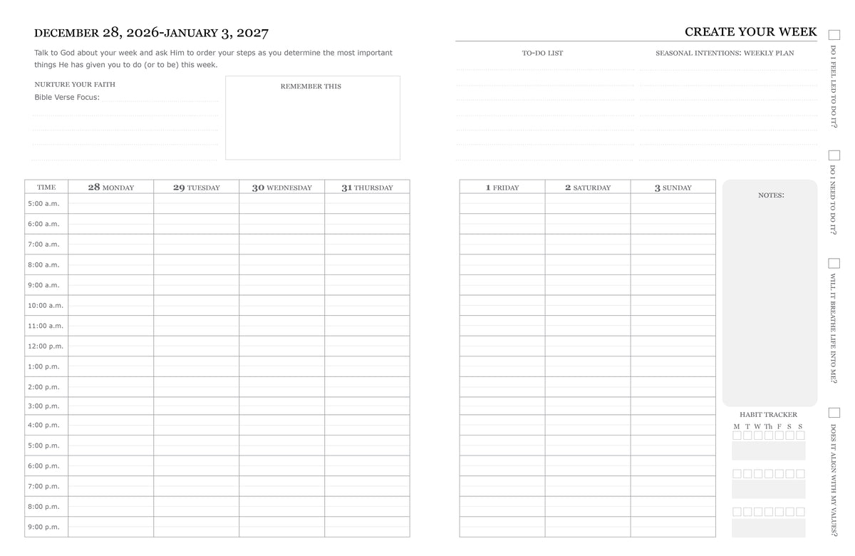 2027 Monday-Sunday Weekly Faith-Based Productive Planner (Red-Orange)