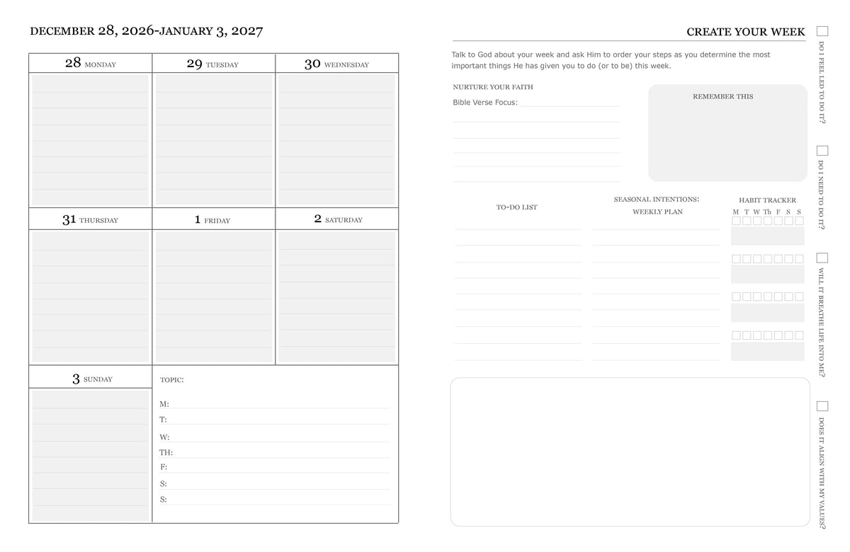 2027 Monday-Sunday Weekly Faith-Based Productive Planner (Red-Orange)