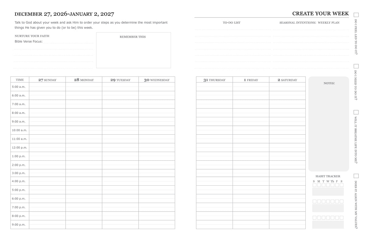 2027 Sunday-Saturday Weekly Faith-Based Productive Planner (Red-Orange on Dark Blue)