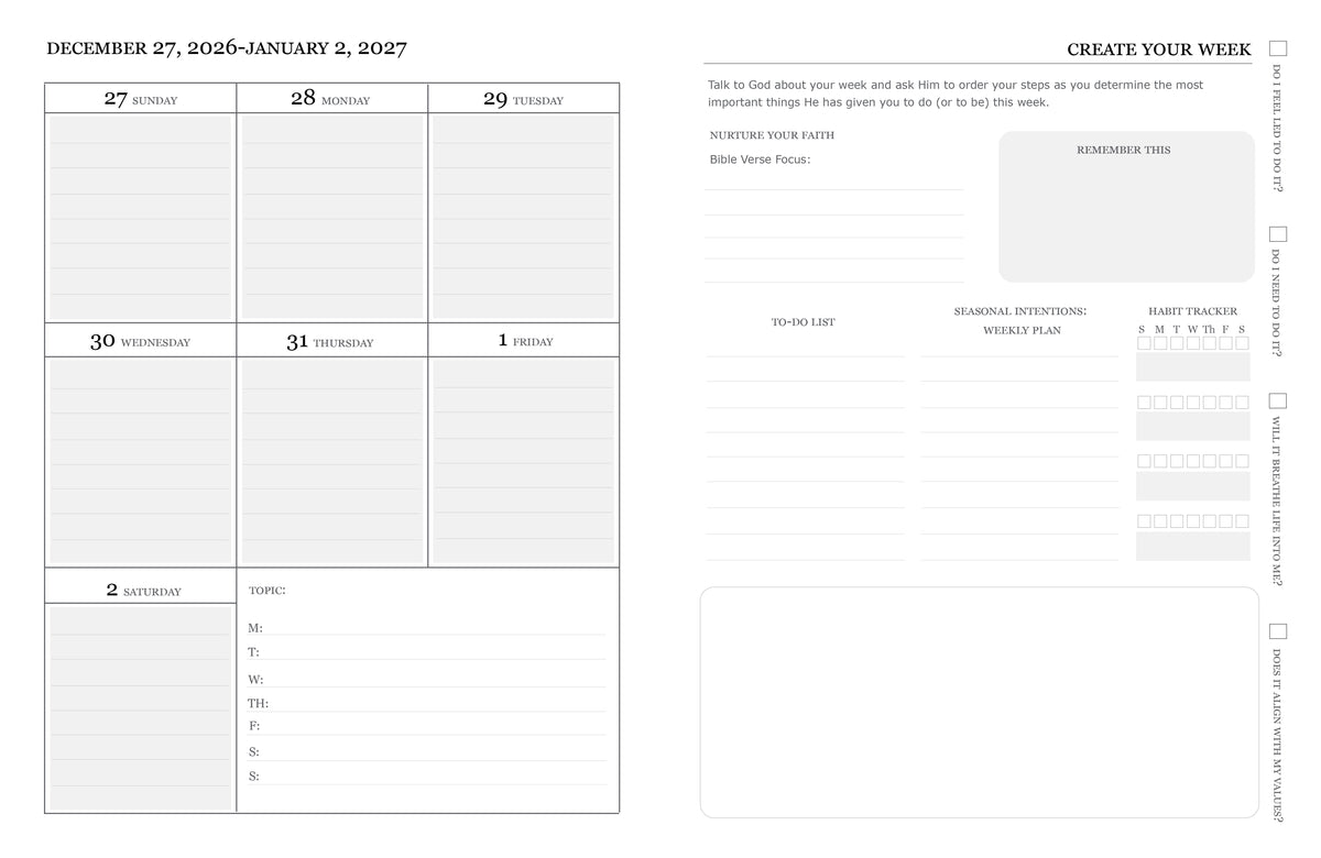 2027 Sunday-Saturday Weekly Faith-Based Productive Planner (Red-Orange on Dark Blue)