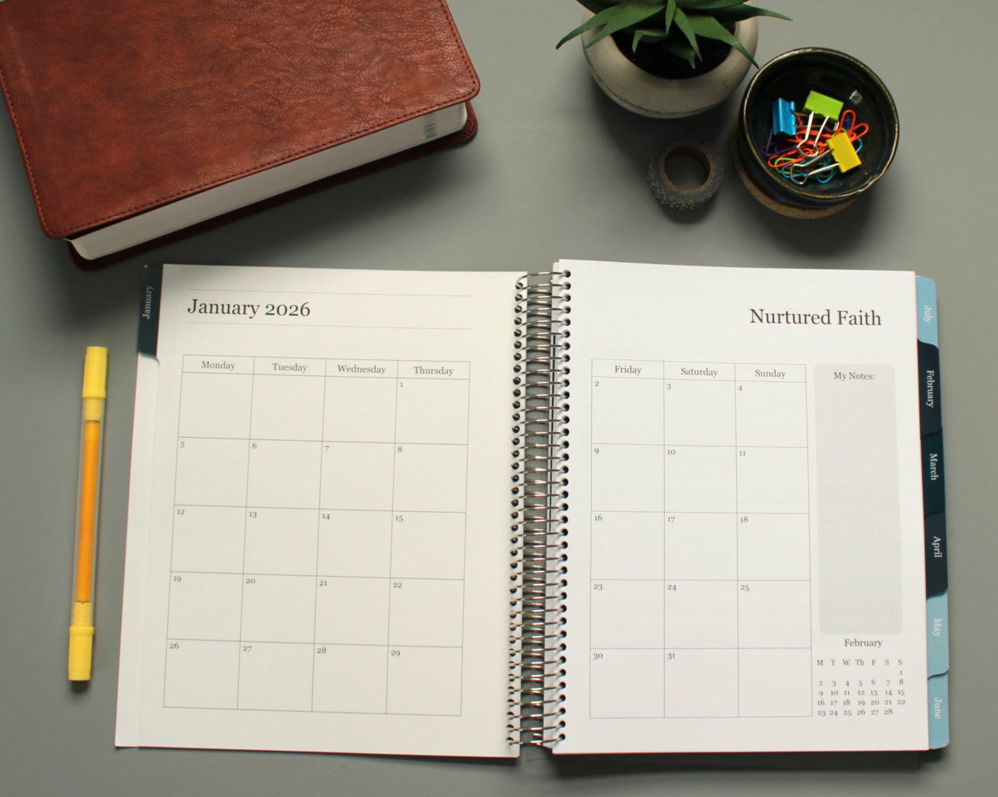 2026 Nurtured Faith Weekly Planner--Gray (Monday-Sunday View)